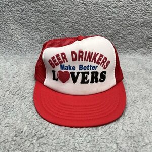 Beer Drinkers Make Better Lovers Snapback Trucker Hat Vintage 80s Red White Cap
